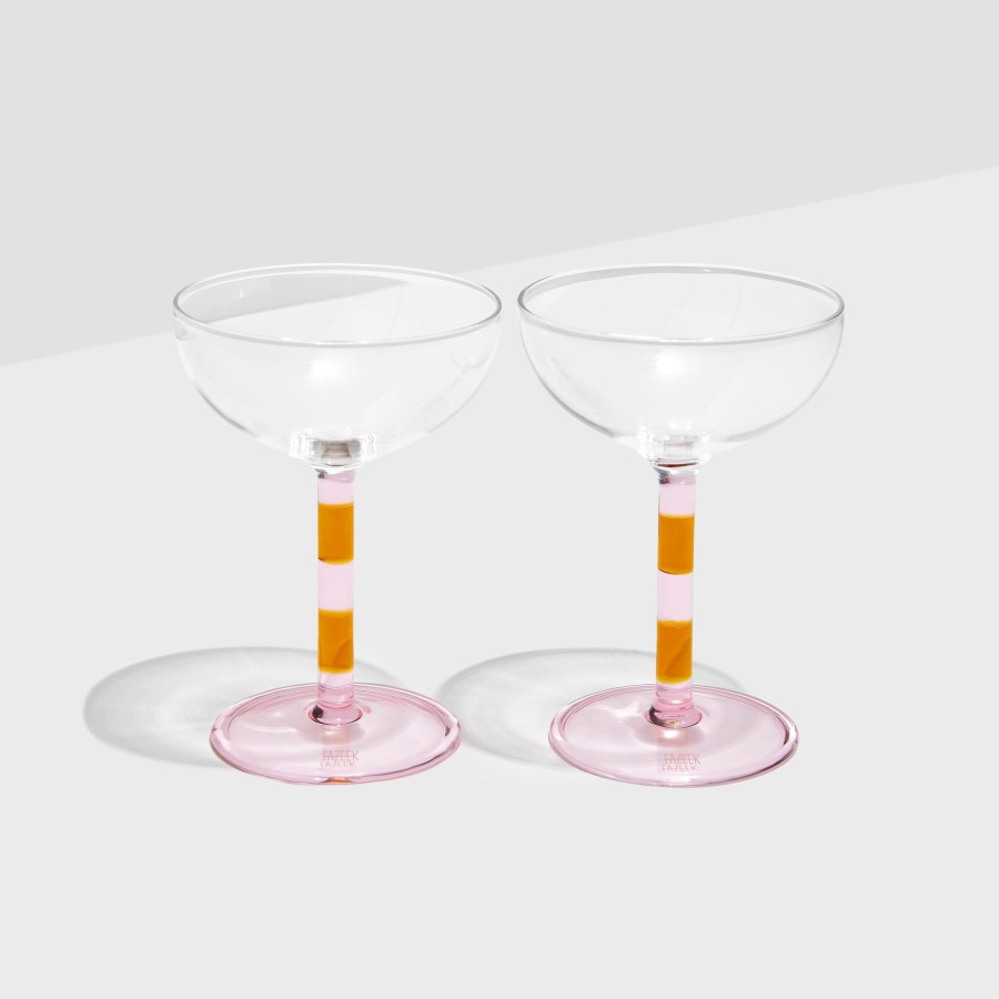 Drinkware Fazeek | Two X Striped Coupe Glasses - Pink + Amber