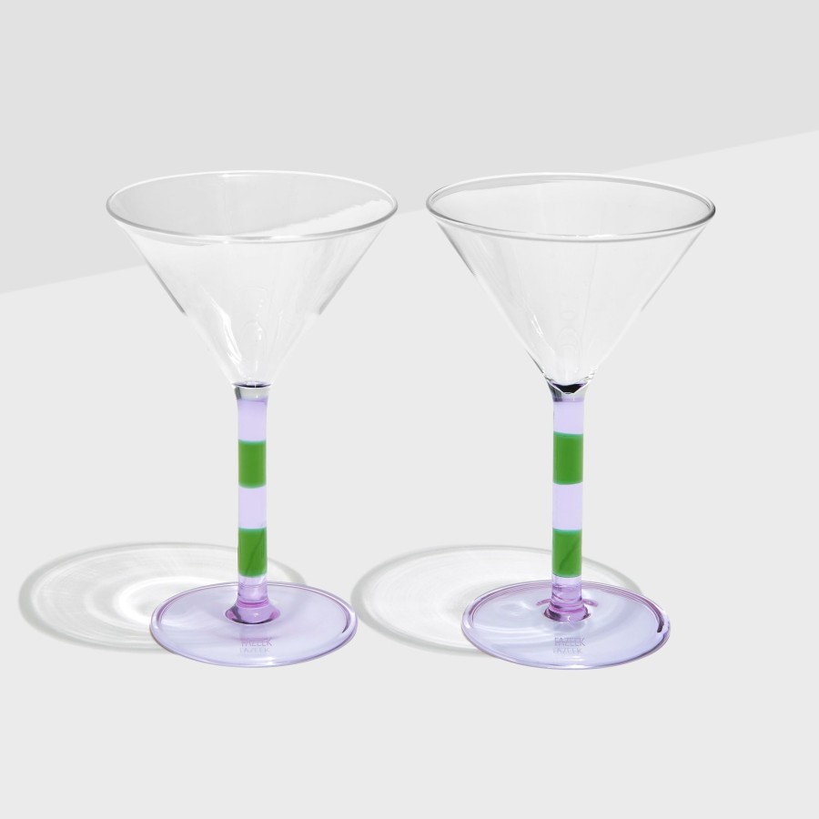 Drinkware Fazeek | Two X Striped Martini Glasses - Lilac + Green