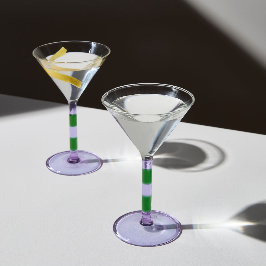 Drinkware Fazeek | Two X Striped Martini Glasses - Lilac + Green