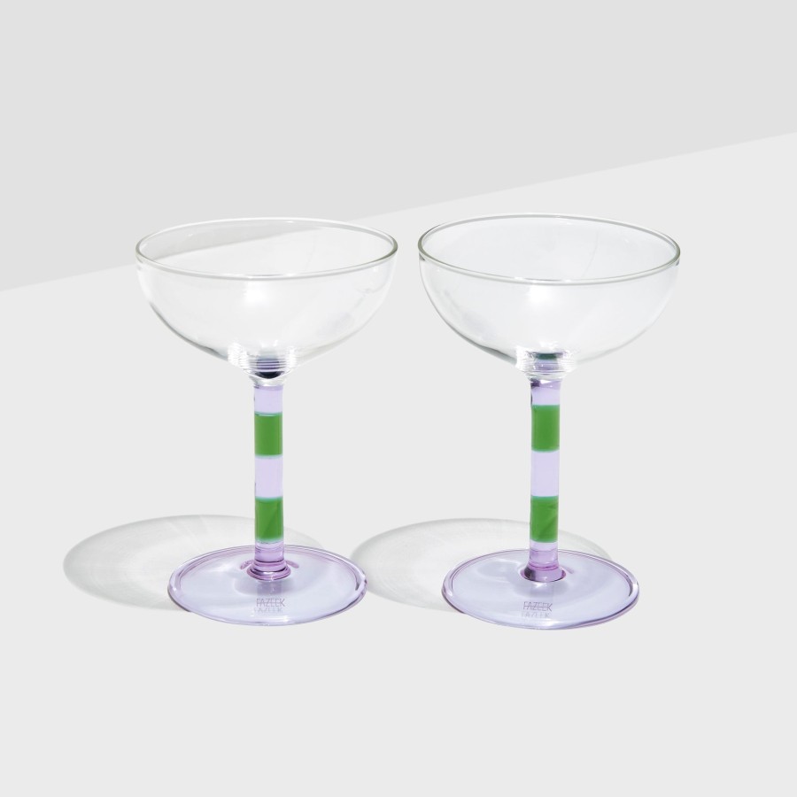 Drinkware Fazeek | Two X Striped Coupe Glasses - Lilac + Green