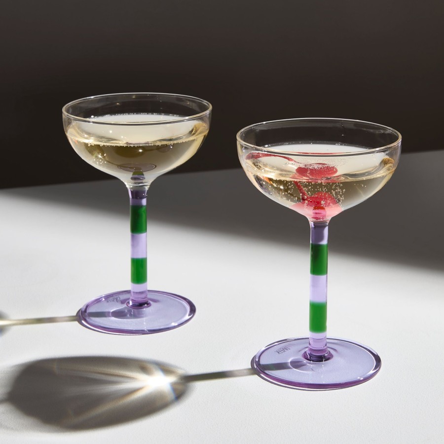 Drinkware Fazeek | Two X Striped Coupe Glasses - Lilac + Green